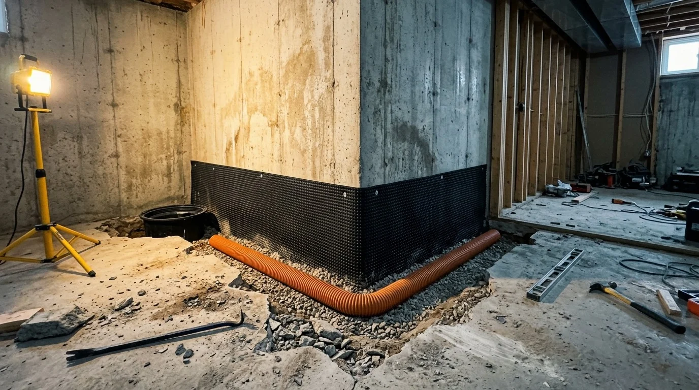 basement waterproofing toronto interior drainage system installation